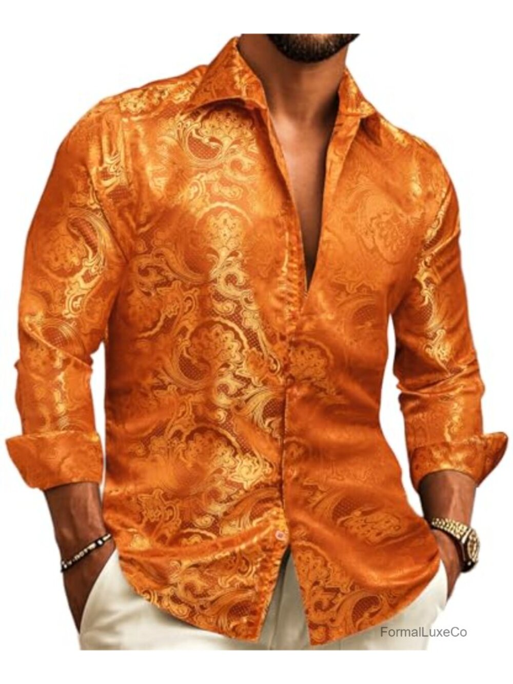 Mens Paisley Button Down Shirt Long Sleeve Regular Fit Formal Tuxedo Shirt